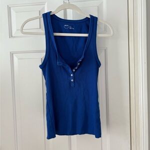 Aerie Blue Fitted Sleeveless Polo Tank Top